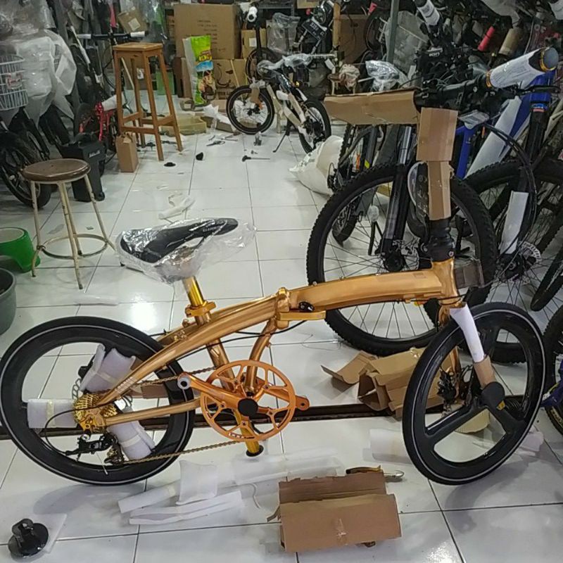 Sepeda Lipat 20 Element Ecosmo 11 Speed Gold FOLDING BIKE + GARANSI RESMI
