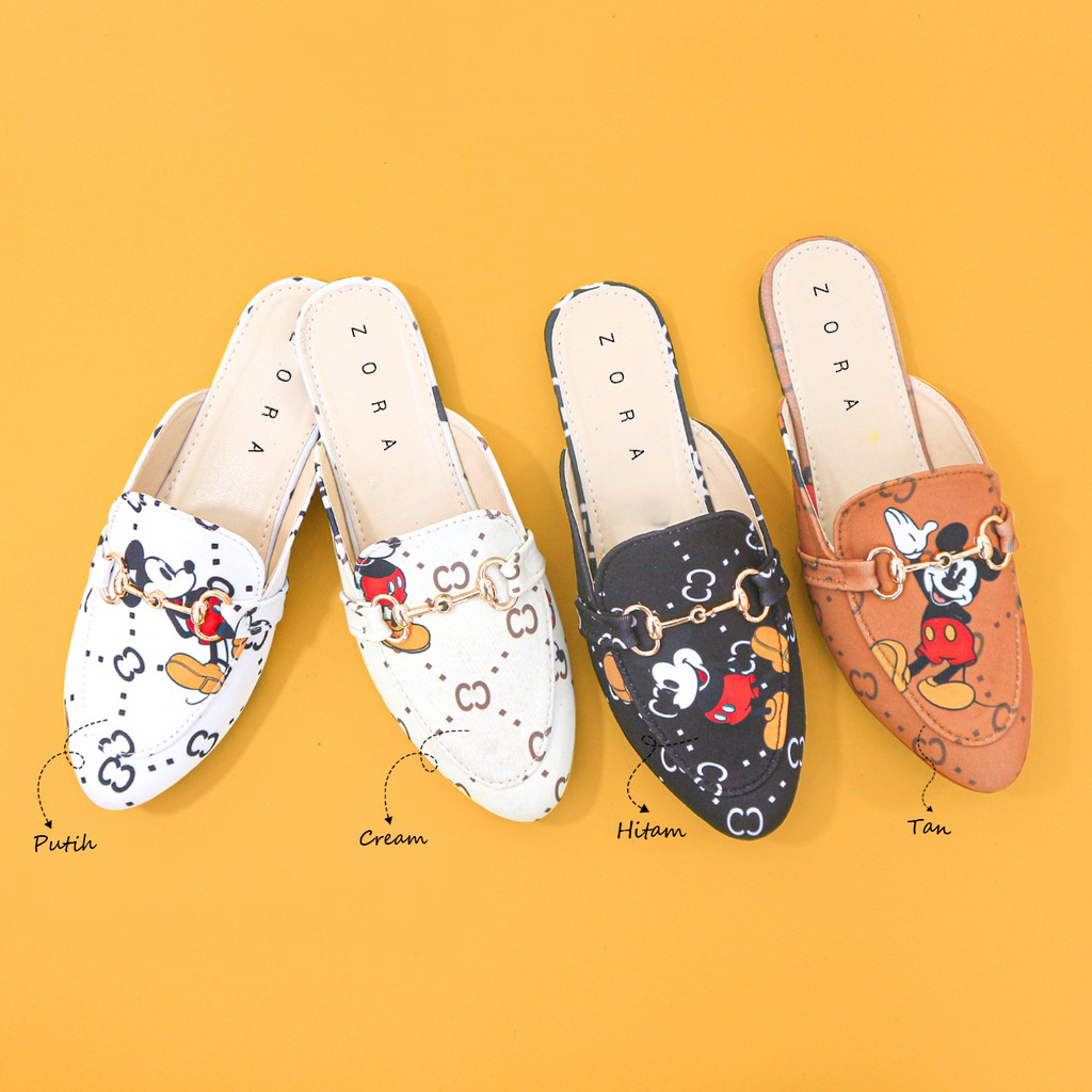 Sandal Wanita Zora Flat Shoes Mickey Mouse