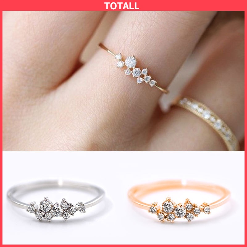 [✅READY STOCK] Cincin Simple Sterling Silver 925 Hias Wanita Kristal Zircon 3 Lapis Emas ukuran US 6 7 8 9 10  Penjualan Panas Mode