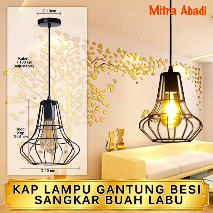 Kap Lampu Gantung Besi Sangkar Buah Labu Cafe Vintage Edison