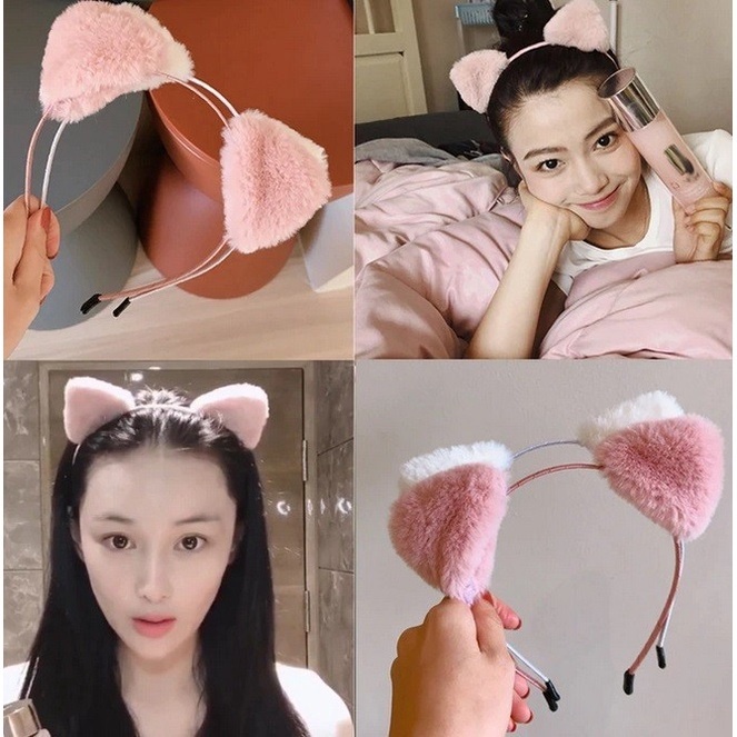 Bando wanita telinga kucing lucu korea bahan halus lembut