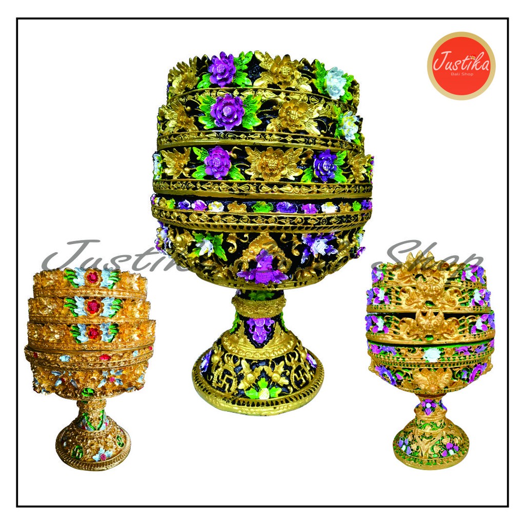 Dulang Bali Tumpuk 3 Warna Warni/ Motif Bunga/ Bahan Fibber