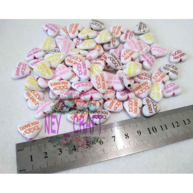 (8 pcs ) manik I love you / manik love / mote love cinta / bahan gelang kalung kerajinan tangan