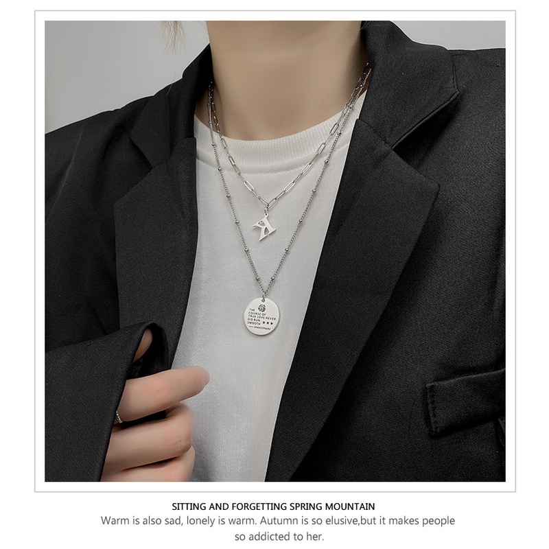 Korea ins personalized sederhana baja titanium kalung wanita hip hop huruf bulat fashion merek liont