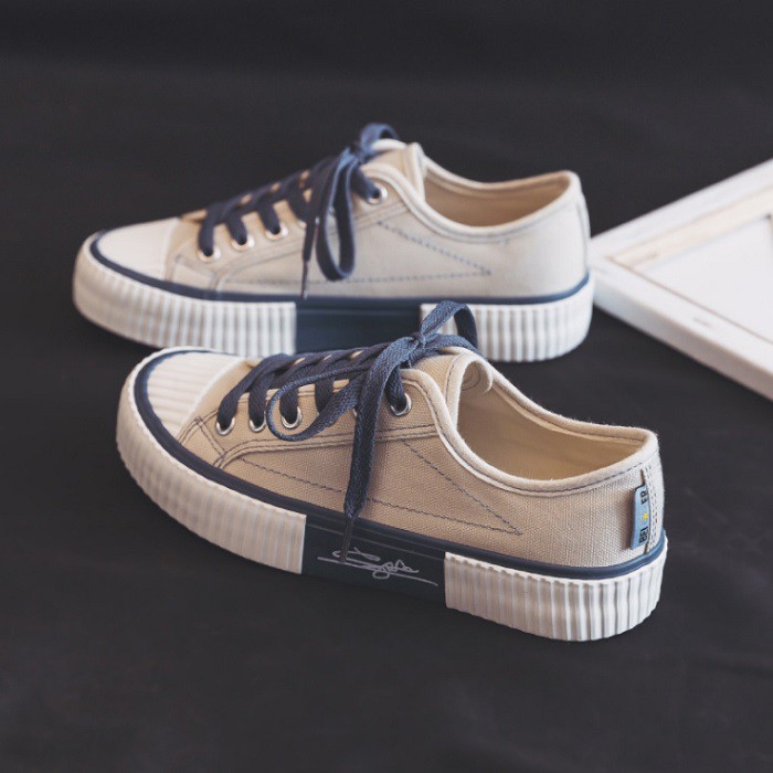 AB4864 SEPATU WANITA KANVAS SNEAKERS IMPORT TERBARU TOP FASHION  BEIGE UNGU HITAM