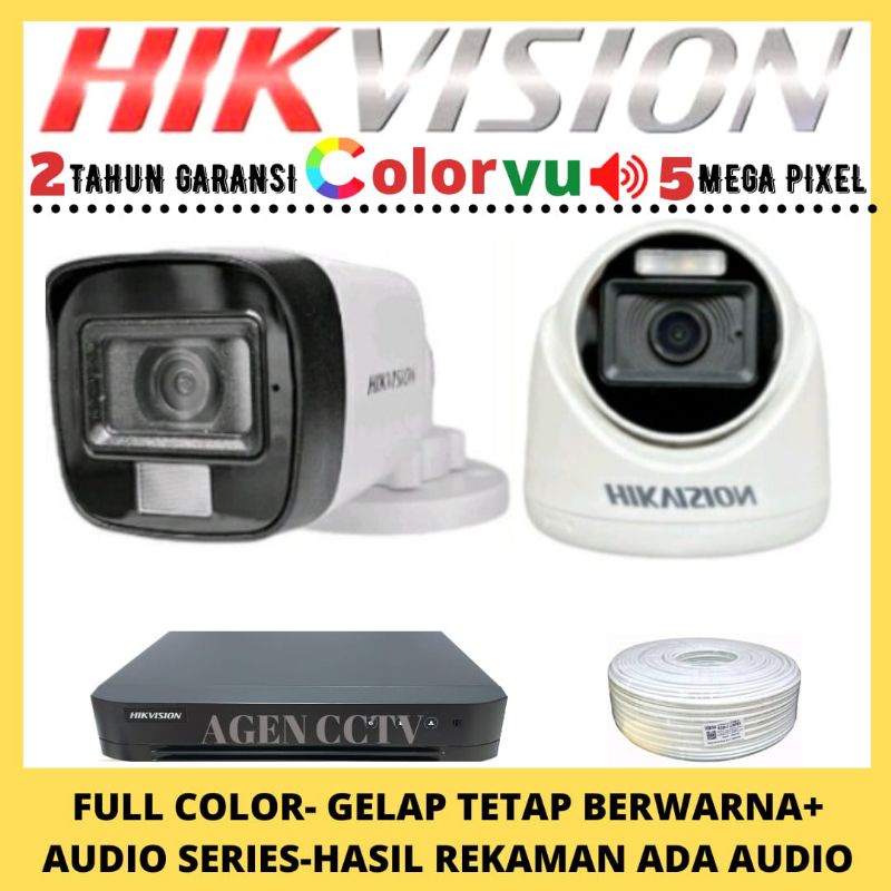 PAKET CCTV HIKVISION COLORVU 5MP 4 CHANNEL 2 KAMERA AUDIO FULL COLOR
