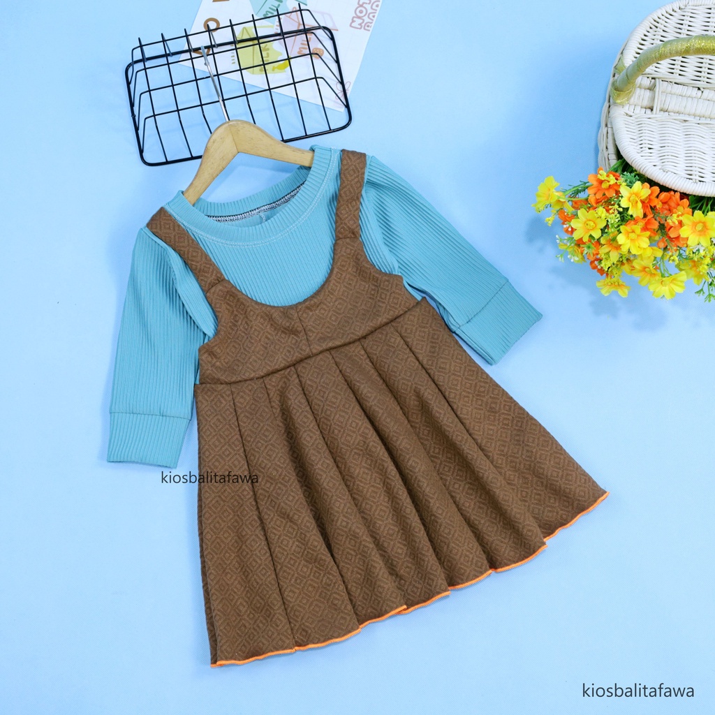 Dress Kiki size 1-2 Tahun / Dres Anak Perempuan Lengan Panjang Overall Baju Gaun Pesta Adem Grosir