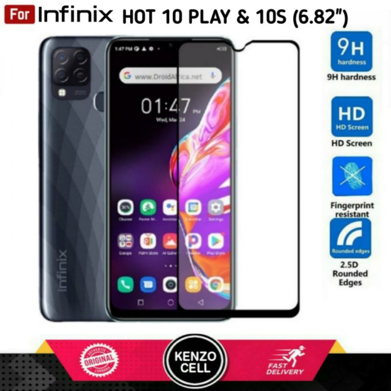 Infinix Hot 10 Play Tempered Glass - Gorila Glass. Anti Gores Tg Hot 10s Full Layar Lem Presisi