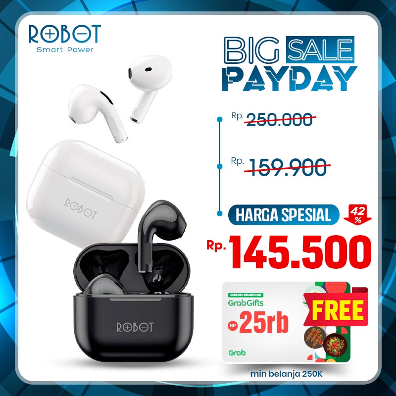 PROMO LOG-ON ONBUDS III L09 / Robot TWS Wireless Earphone Airbuds T50 Original BT 5.1 True Wireless Headset Bluetooth Earbuds IPX4 WaterProof - Garansi 1 Tahun by sultan