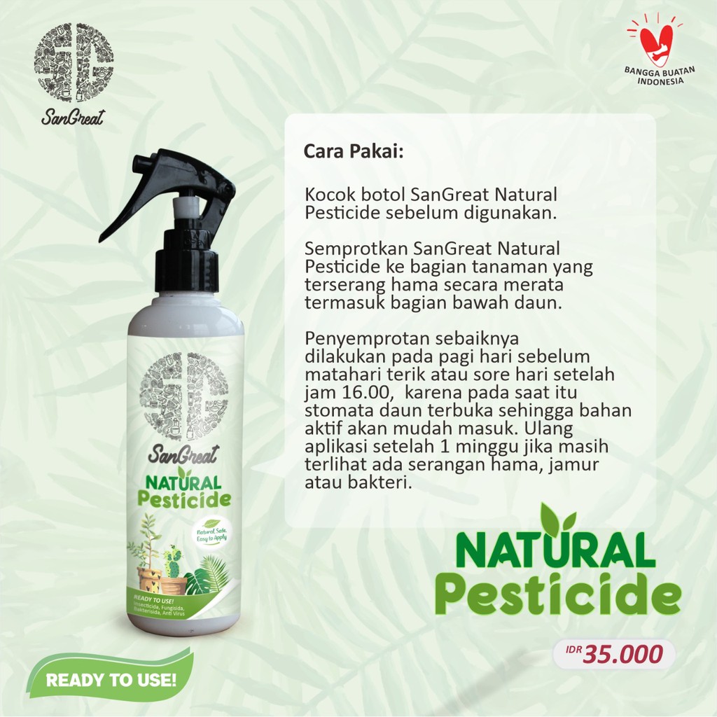 SanGreat Natural Pestisida pengendali hama dan penyakit untuk kutu putih ulat trips keong semut tanaman hias dan tabulampot 250 ml-pestisida organik