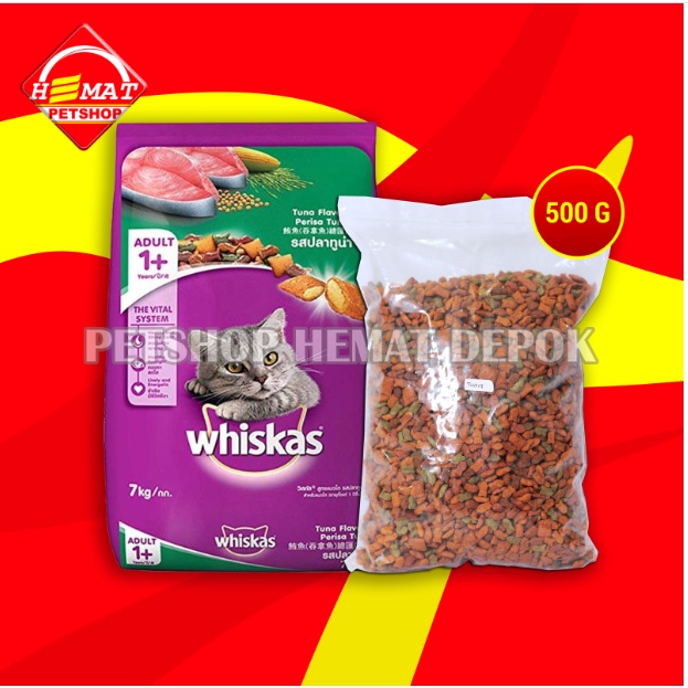 makanan kering kucing WHISKAS repacking 500 gram dry cat food murah