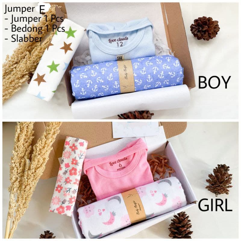 Hampers New Born Baby Boy/Girl Kado Bayi Lahir, Baju Bayi, Bedong, Gift Box Baby Jawa Timur Tengah Barat-Paket E