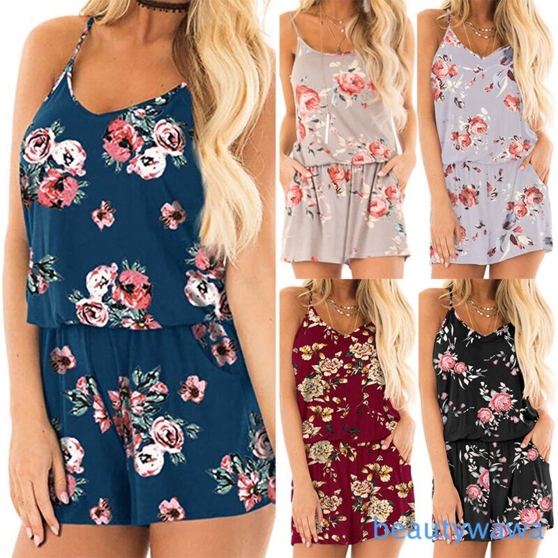 Cod Set Jumpsuit Celana Pendek Tanpa Lengan Motif Bunga Cod Set Jumpsuit Celana Pendek Tanpa Lengan Motif Bunga