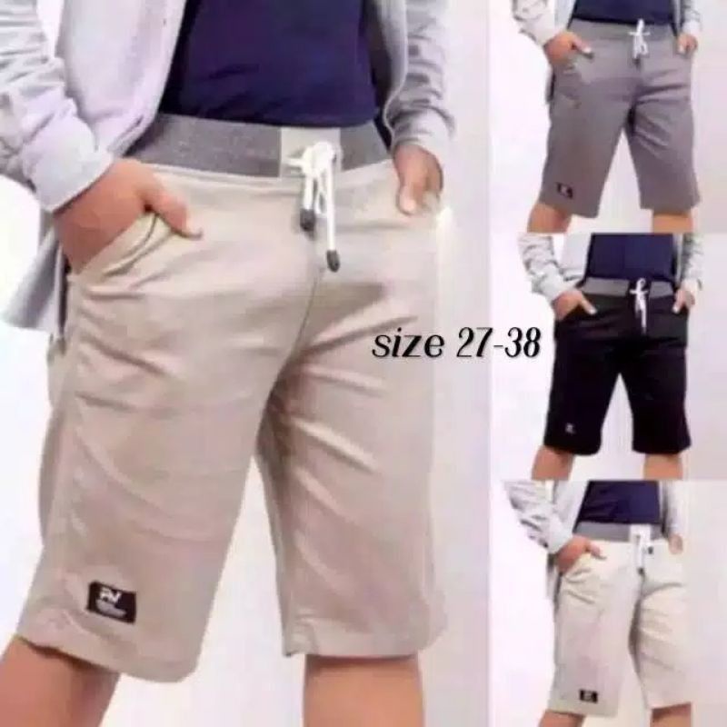 {BIg size}celana chinos pendek pria mick pinggang karet rip katun twill melar krem coklate