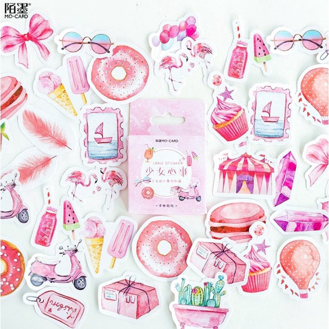 DONUT PINK SET DIY DONUT PINK DEKORASI SCRAPBOOK PLANNER DIARY (46pcs)