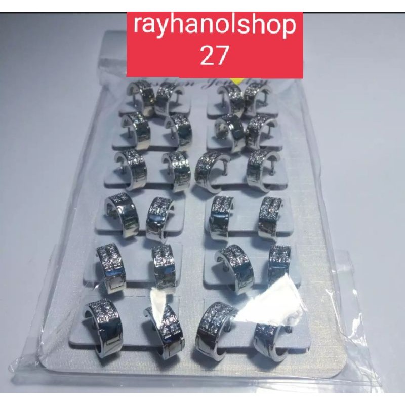 New Grosir (12 pcs ) Anting jepit wanita Titanium Silver 2021