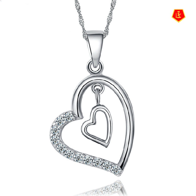 [Ready Stock]Korean Style Fashion Hollow-out Heart-Shaped Silver Necklace Simple Elegant