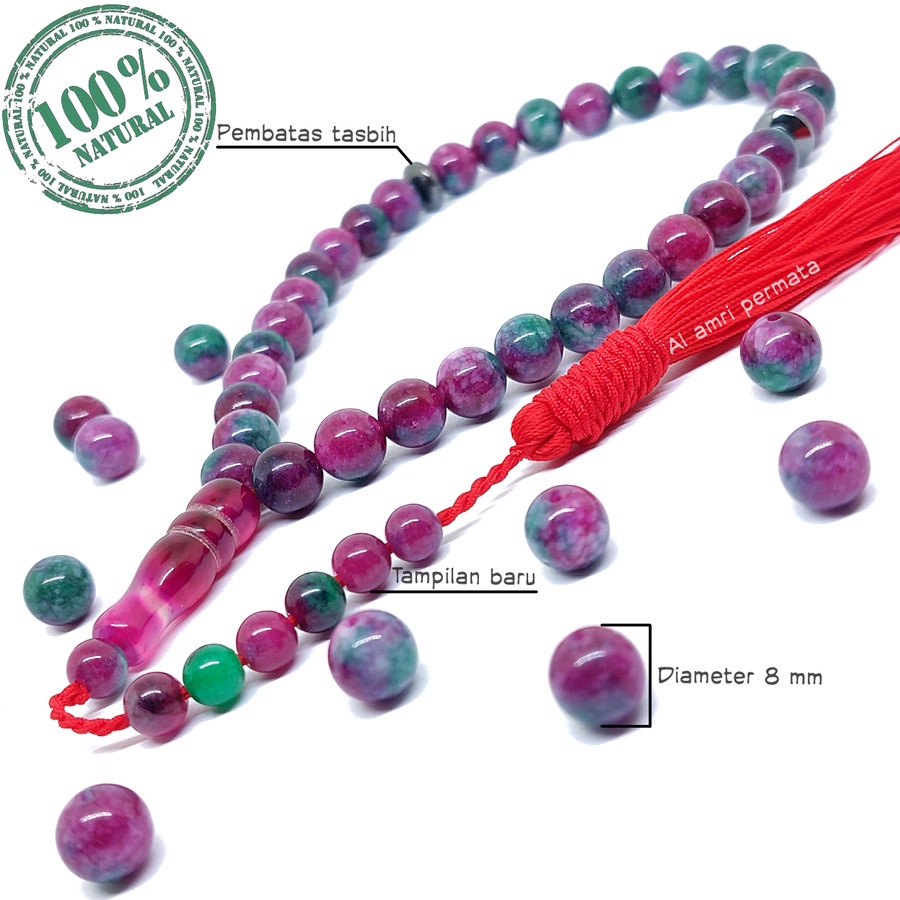 Tasbih 33 butir batu ruby tanzania batu alam asli / Tasbih model baru