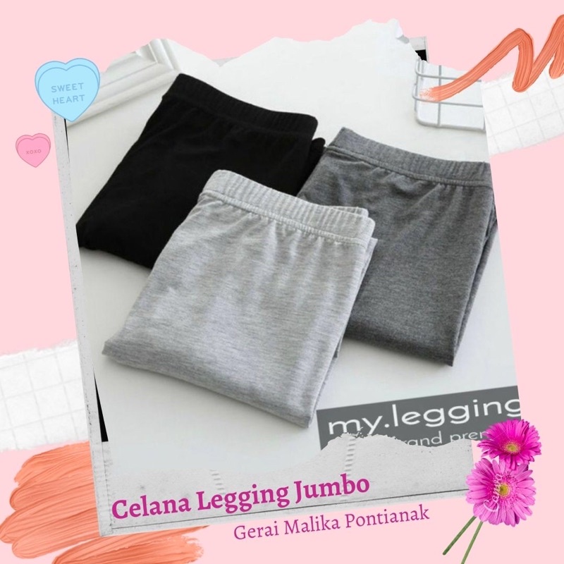 Celana legging jumbo leging polos wanita besar size XXL XXXL melar panjang licin jersey halus hyget 