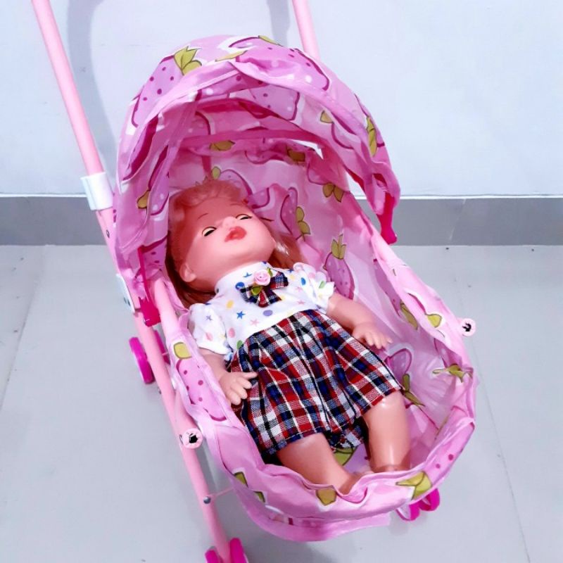 Mainan Troli Bayi Besi - Dorongan Boneka Kereta Baby Anak Perempuan