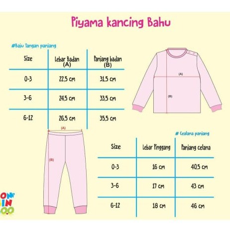 Piyama Stelan Panjang Kancing Pundak/Bahu BONBINZOO 0-12bulan