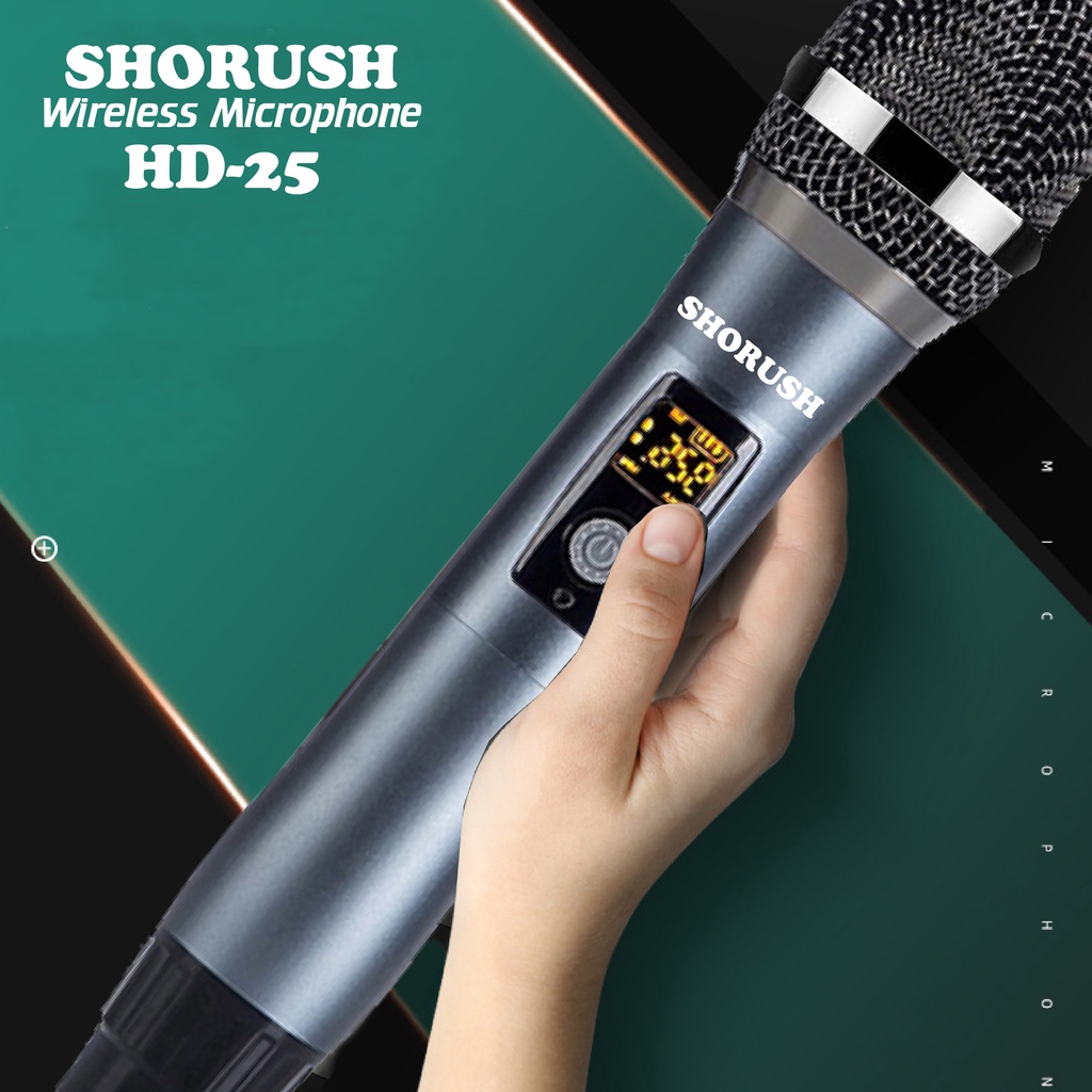 Shorush HD25 Microphone Mic Handheld Wireless UHF Rechargeable Profesional Vlog 2 orang Live Streaming HP Broadcasting Mixer Podcast Youtube Karaoke Smule