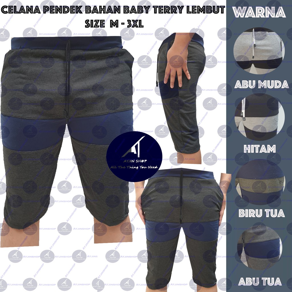 Atjin-Celana Pendek Pria Kombinasi Warna Bahan Baby Terry