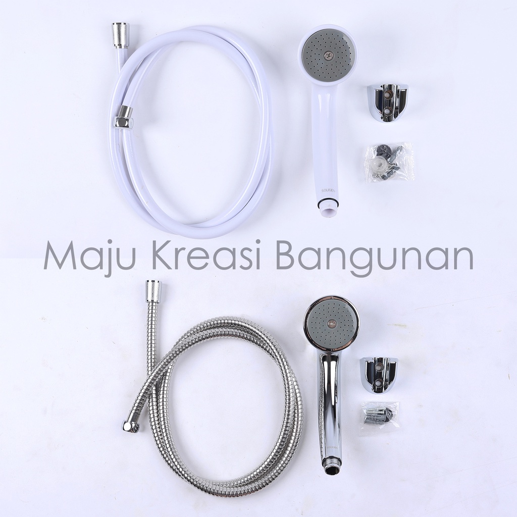 Hand Shower SOLIGEN A129 PVC ABS Plastik Putih Chrome Toilet Kamar Mandi Tipe A 129 Selang 150 Cm 150Cm