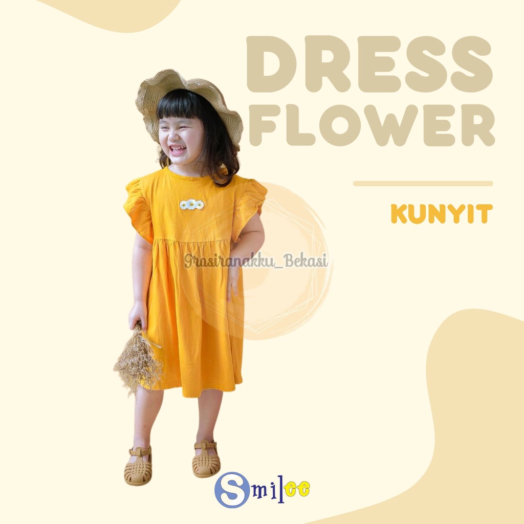 Dress Anak Smilee Flower Warna Kunyit Size 1-5Thn