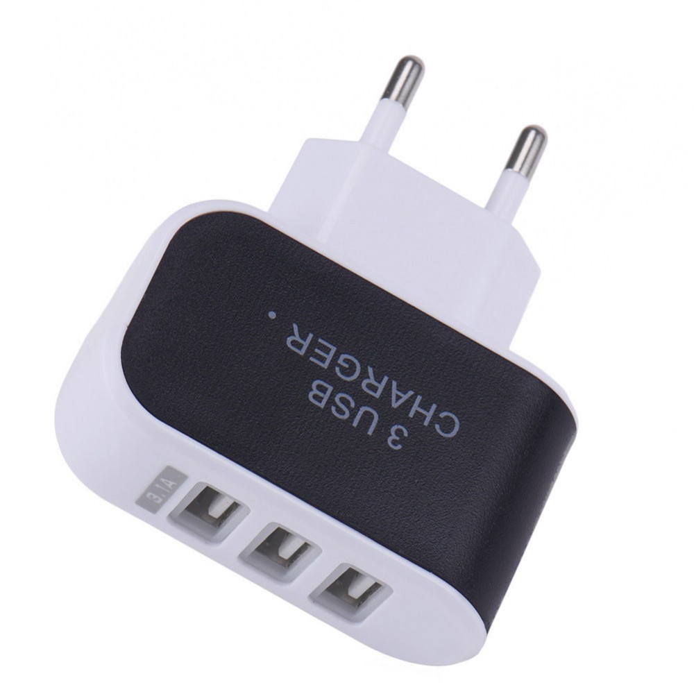 Adapter Travel Charger USB 3 Port 5V 3.1A EU Plug LED - EKA - OMUAG4BK Black