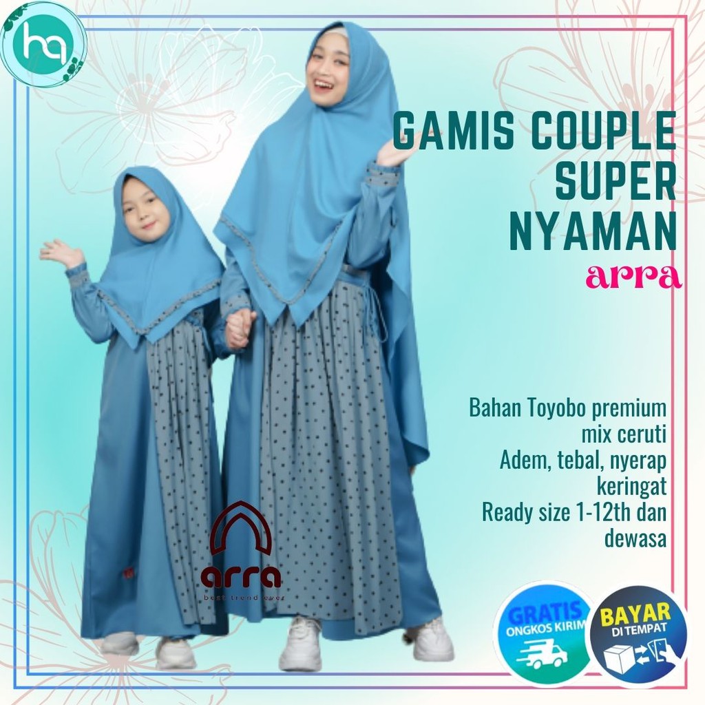 Gamis Couple Ibu dan Anak Baju Muslim Perempuan Arra Ayman Biru
