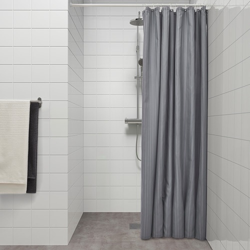 TOLFSEN Tirai shower abu abu tua satin garis garis 180x200 cm