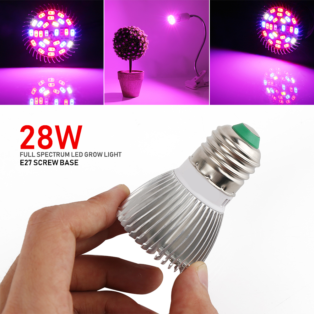 28W Grow Light Lampu Cahaya Tanaman Tumbuhan Hidroponik LED E27 220V Indoor Plant Growth Lampu 18W