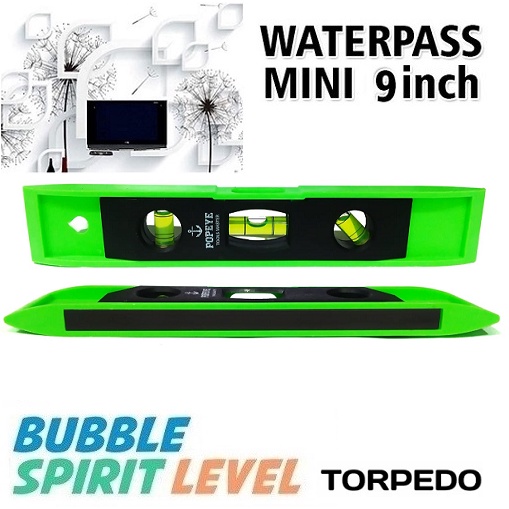 Waterpass Magnet 9 Inch (22.5 CM) 3 Spirit Level Torpedo Water Pass Mini Magnetic Alat Ukur Vertikal Horizontal Diagonal