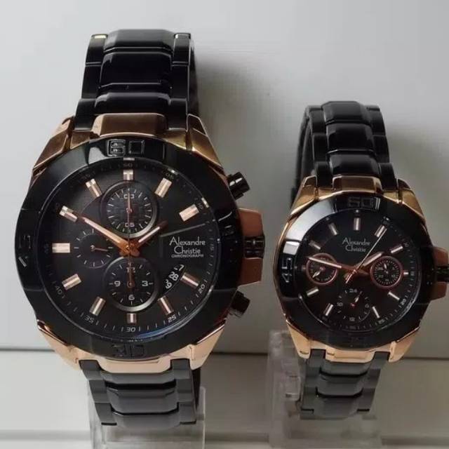 JAM TANGAN COUPLE ALEXANDRE CHRISTIE AC 6224 BLACK ROSE GOLD ORIGINAL