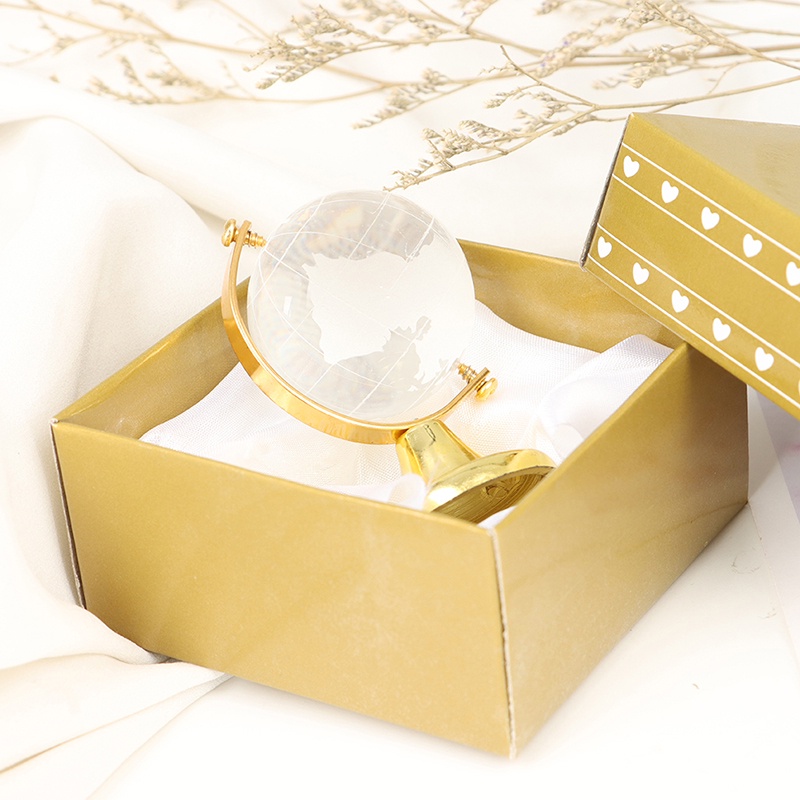 【beautifulhome12.id】Gold Stand Crystal World Globe Home furnishings Brithday Gift With Decorate Box