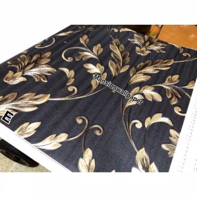 Wallpaper Dinding Bunga Rose Ulir Gold Klasik Mewah