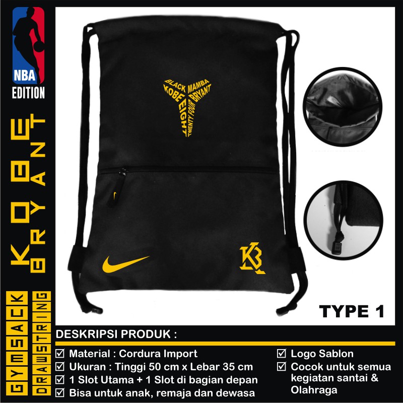 Tas Ransel GYMSACK SERUT DRAWSTRING NBA KOBE BRYANT Kualitas Premium Terbaru Bag Gratis Ongkir A7P6 