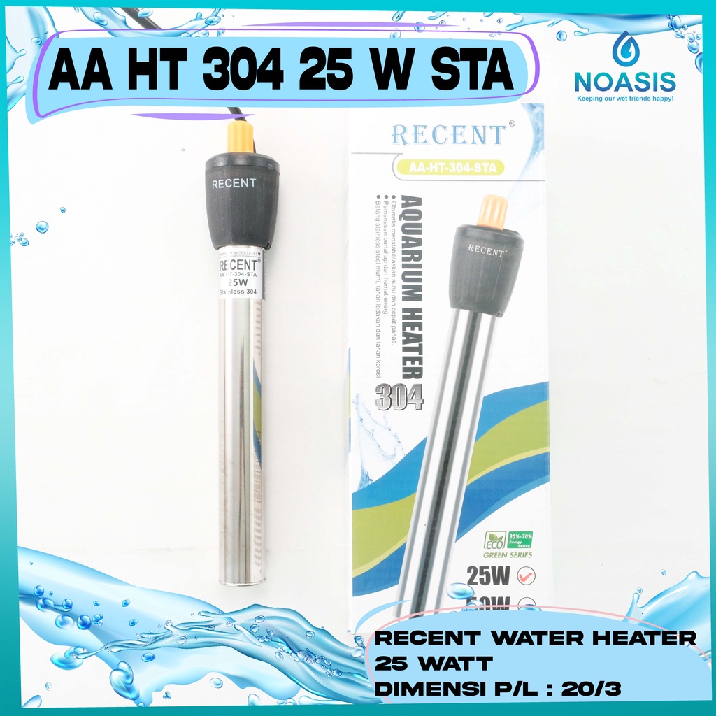 HEATER AQUARIUM RECENT AA-HT-304 STAINLESS 25 WATT PENGHANGAT AIR