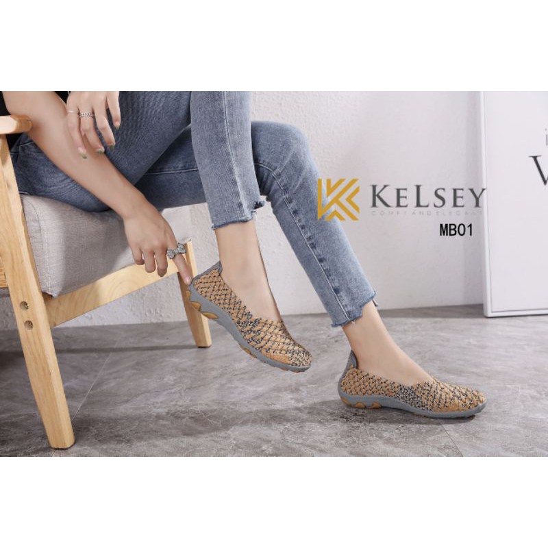 (GRATIS ALAS KAKI) Kelsey Sepatu Rajut Wanita MB01 Flats Shoes Rajut anyaman