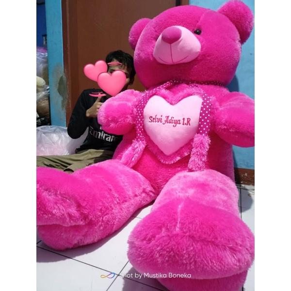 Boneka Beruang Teddy Bear Pink Super-Super Jumbo 1,6 meter 160cm Costum Ukir Nama