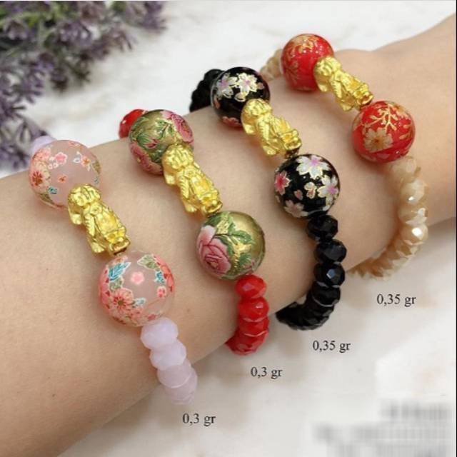 Gelang kristal jepang jilin naga pixiu emas hongkong HK 24 karat 999 original kado