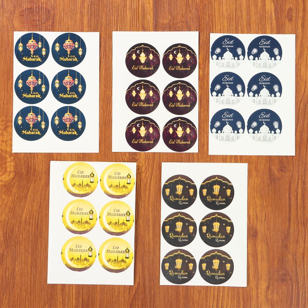 Populer 60/120Pcs Eid Mubarak Stiker Baru Castle Moon Baking Hiasan Kue Kering Permen Tag Perlengkapan Pesta Dekorasi Muslim Islami