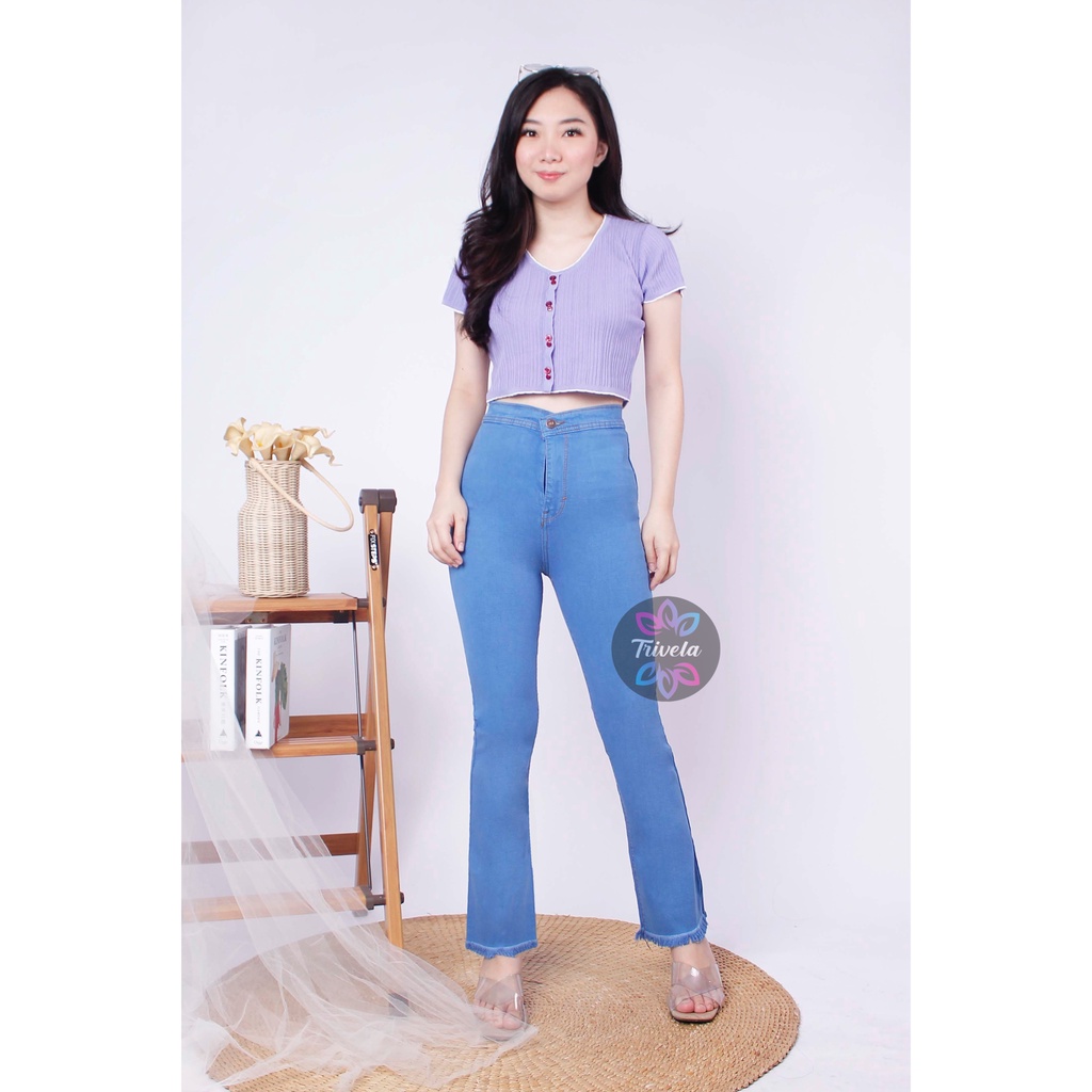 TRIVELA - Celana Cutbray Jeans Wanita / Hw Cutbray Jeans Wanita Stretch