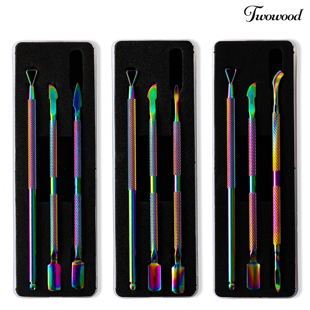 3pcs / Set Alat Pendorong Kutikula Bahan Stainless Steel Non slip Tahan Karat Untuk Manicure
