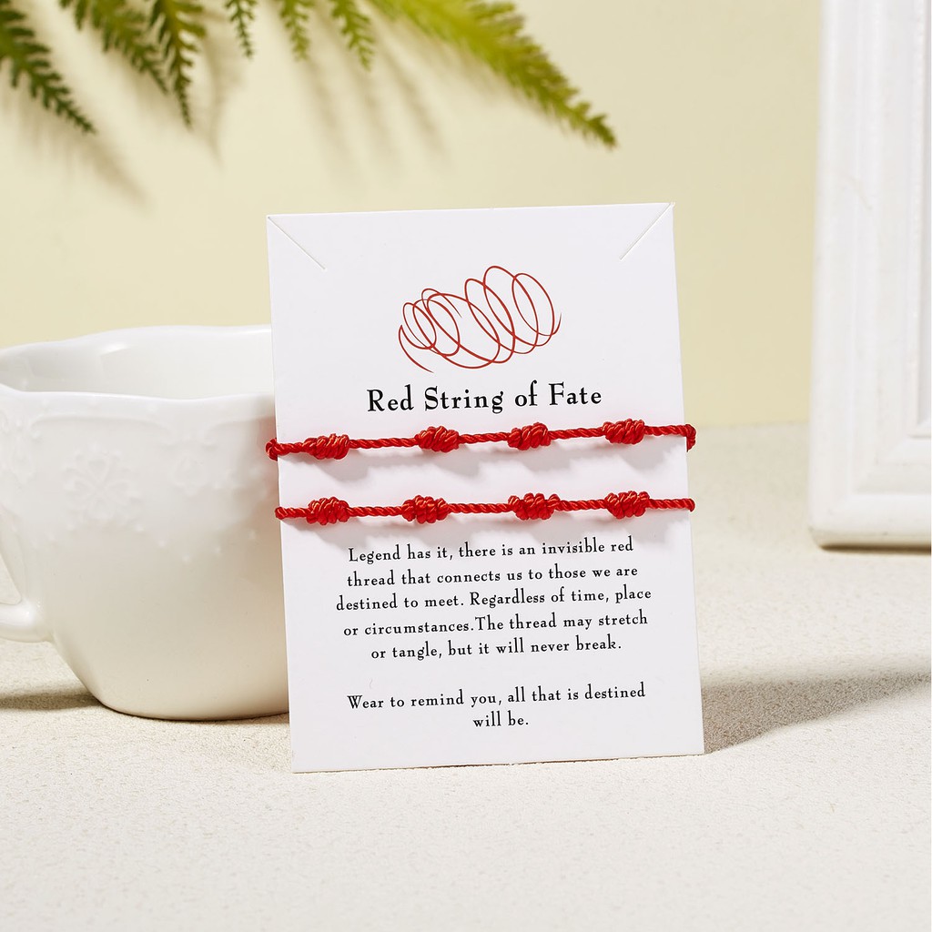 Red string of fate 7 knot red string lucky friendship woven adjustable paper card bracelet