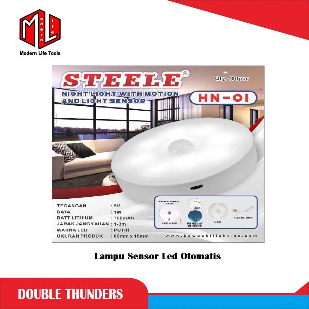 Lampu LED Sensor Gerak Otomatis Smart Emergency Tidur Lemari Tangga 1W STEELE HN-01