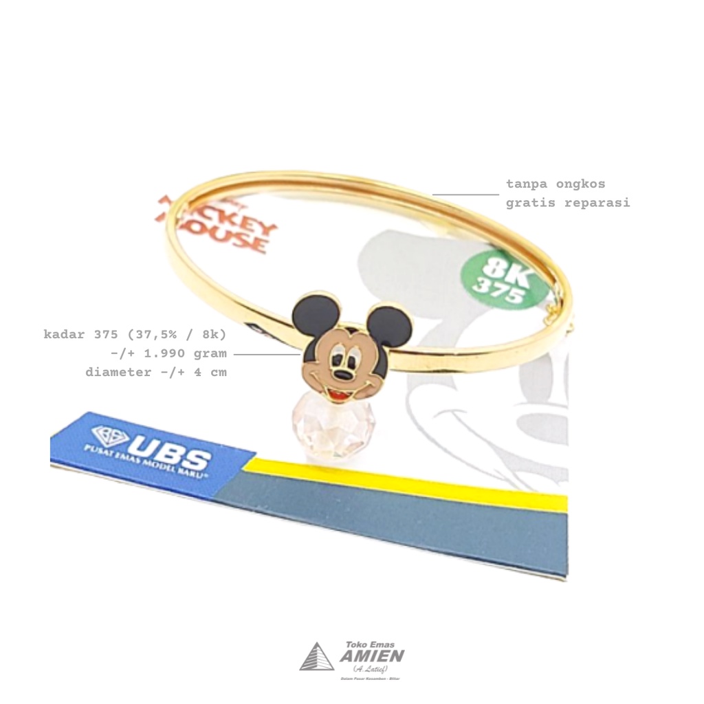 Toko Emas Amien Gelang Anak Emas Asli UBS Kadar 375 (37,5% / 8K) 1.980 Gram - Bangle Bangkok Disney 