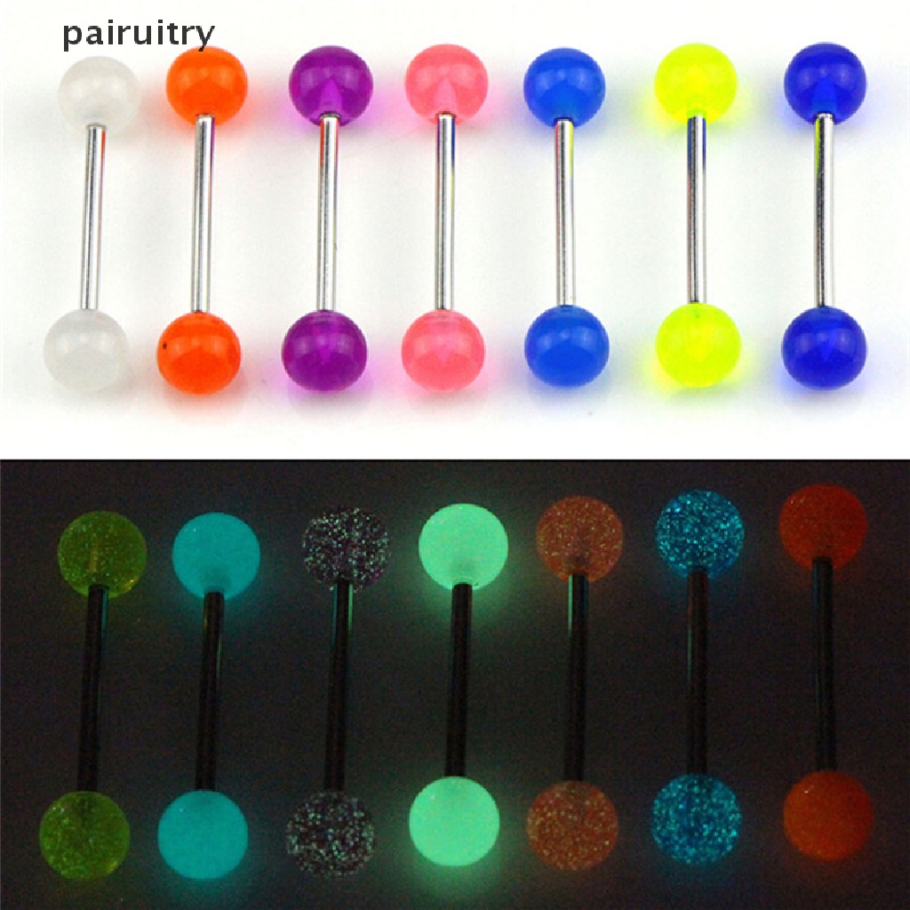 Prt 7PCS / Set Anting Tindik Lidah / Tubuh Bentuk Barbel Luminous Glow In The Dark PRT