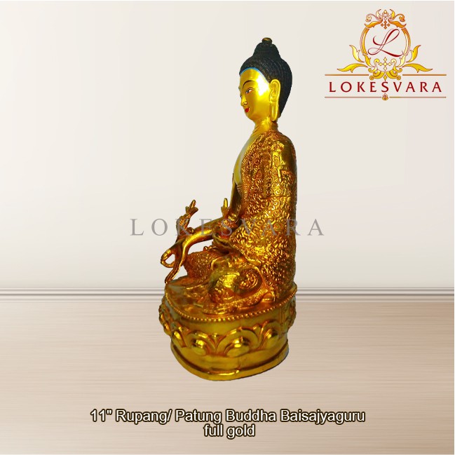 Patung Rupang Arca Logam Buddha Bhaisajyaguru 11inch Full Gold